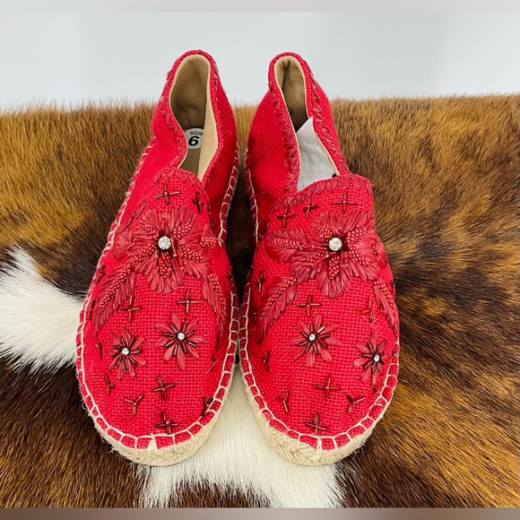 Antik Batik for Johnny Was Tori Espadrille in Red Jute Embroidered Sequins SZ 6 - Picture 6 of 6